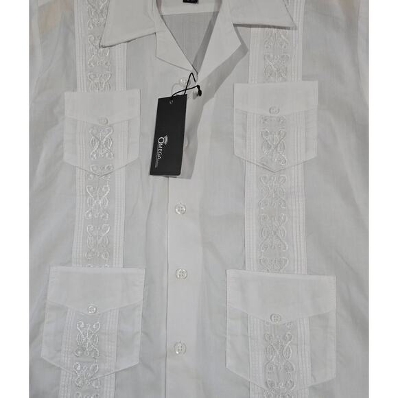 Omega Boys White Short Sleeve Guayabera Button Down Traditional Mexican Style - Picture 6 of 7